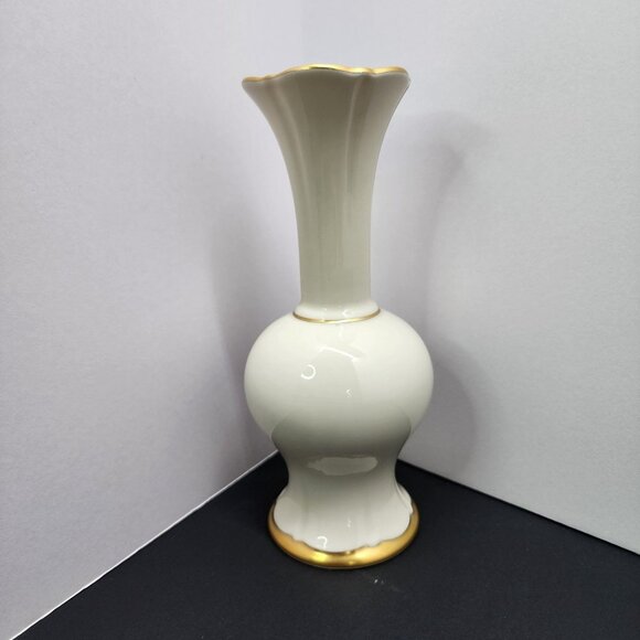 Vintage Baxter Pickard Porcelain Bud Vase White 24K Gold Trim 6.7 inch Made In U - Picture 2 of 8